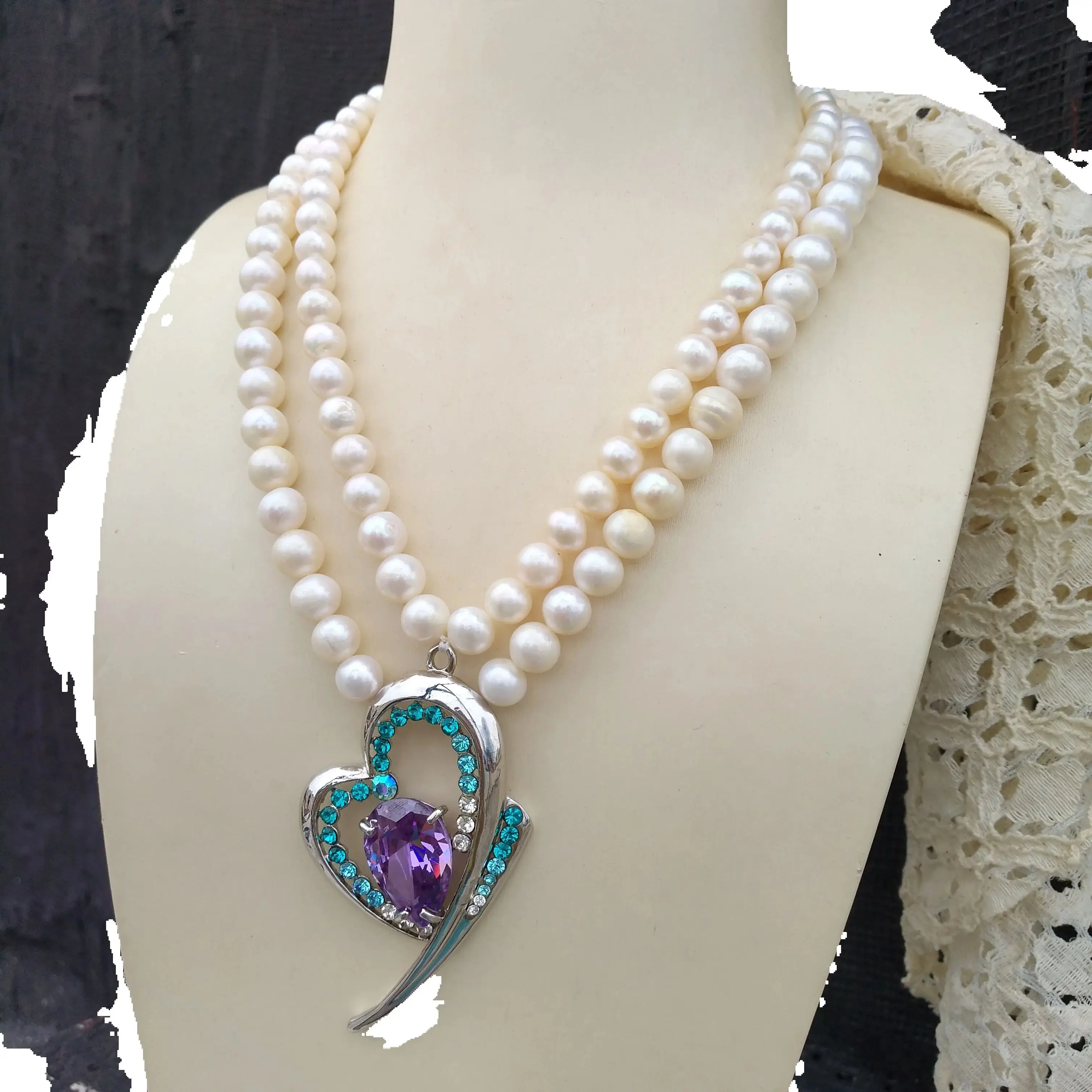 Natural double strands AAAA 7-8mm round South Sea white pearl necklace big
