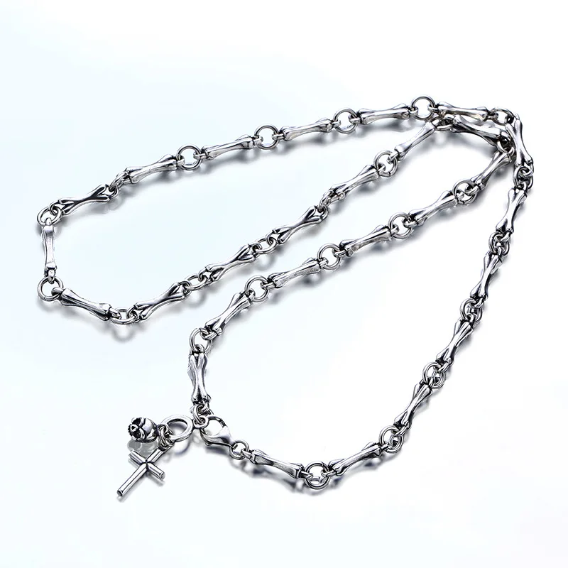 

S925 sterling silver bone necklace thick men's and women's skull cross rock retro distressed jewelry