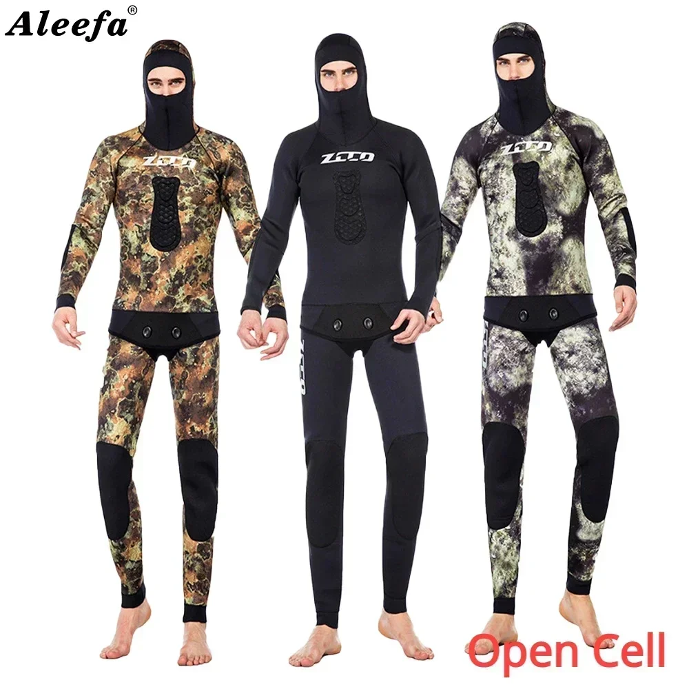 

Spearfishing Open Cell Hooded Wetsuit XS - 4XL 3.5mm 5MM 7MM CR Neoprene Blind Seam Camouflage Two-piece Diving Suit