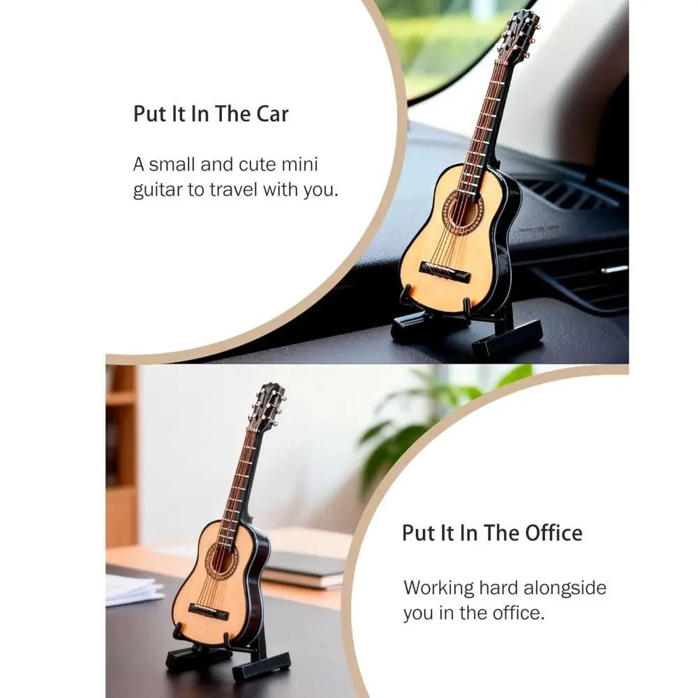 Decorative Wooden Miniature Guitar Mini Scale Model Pocket Guitar Handmade Tiny Guitar Dollhouse Accessories