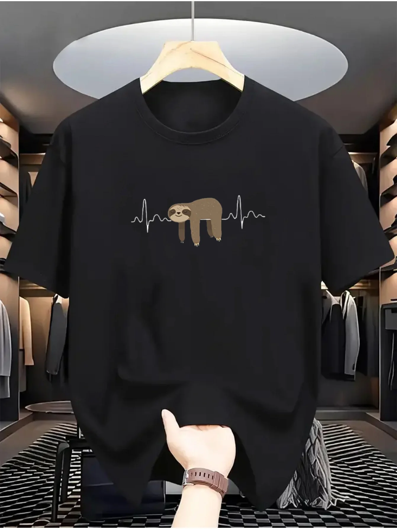 

Sloth Graphic Printing Summer Autumn Winter Luxury Brand Cotton Men's and Women's T-Shirts Short Sleeves Outdoor Sports Brand