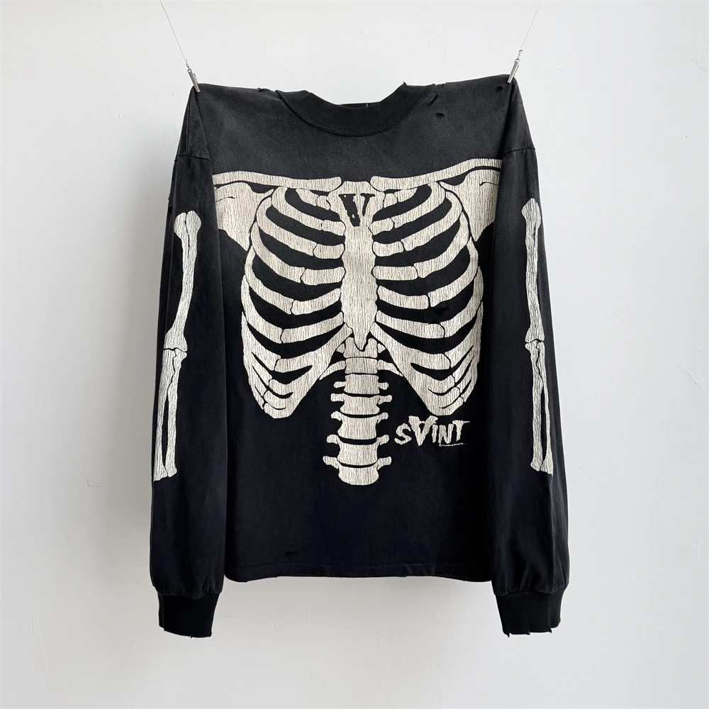 Saint X-ray Human Body Translucency Hole Long Sleeve T Shirt Men Women Best Quality T-shirt Top Tees