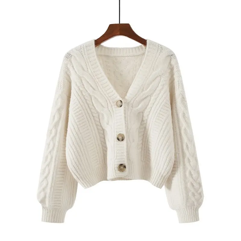 2024 Women Clothing Knitted Cardigan Jackets Sueter Mujer V-neck Single Breasted Y2k Vintage Ribbed Fashion Cropped Sweater Tops