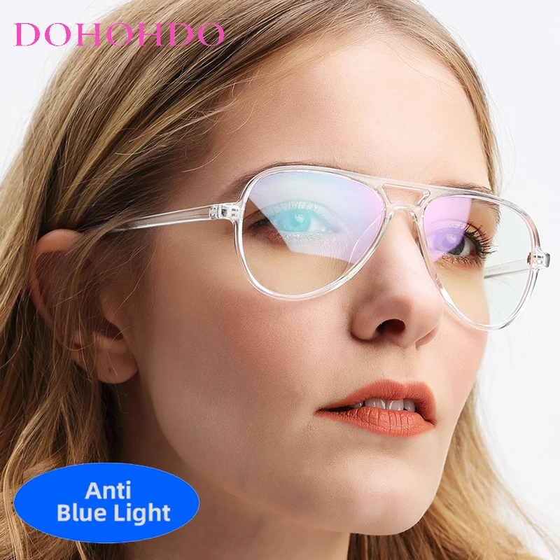 

Fashion Retro Twin Bridge Oval Pilot Anti-Blue Light Glasses Women Men Brand Designer Classic Big Frame Computer Eyeglasses Очки