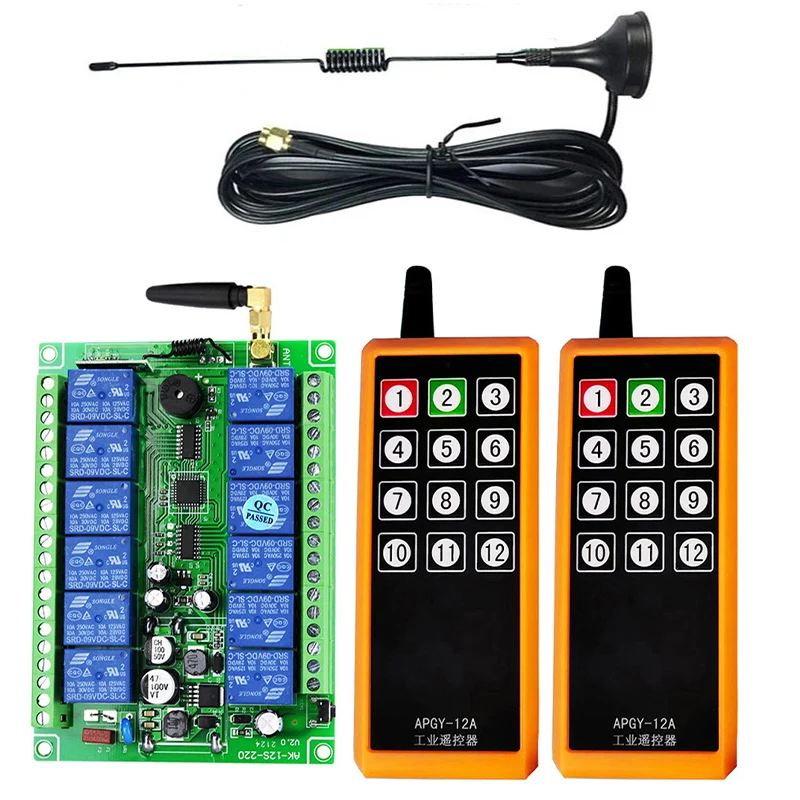 433MHZ 2000M Industrial DC 12V 24V 36V 48V 12CH RF Wireless Remote Control OverheadTravelling Crane System Receiver Digital Key