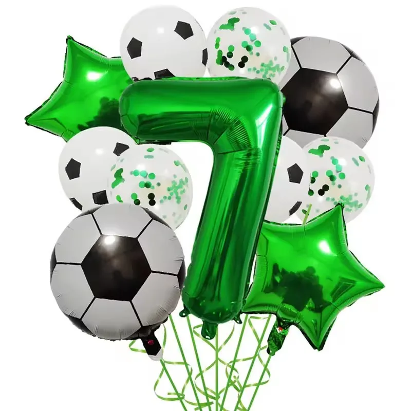 11 قطعة من بالونات كرة القدم Globos لتزيين حفلات أعياد الميلاد للأطفال الأولاد باللون الأخضر، مستلزمات رياضية لكرة القدم