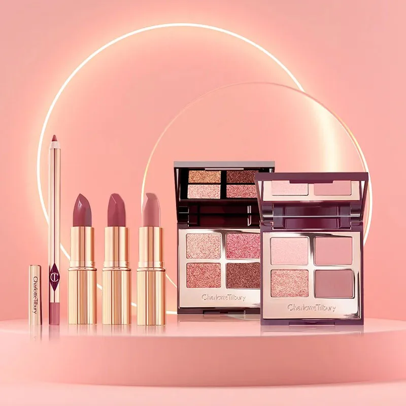 

Палитра из четырех оттенков Charlotte Tilbury Pillow Talk, помада Eraggera Eyes Small Gold Tube, легко наносится, портативная косметика.