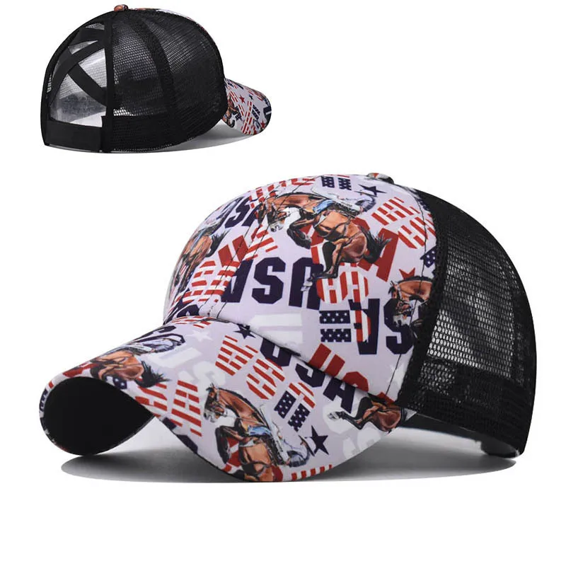 

Printed Back Opening Hat For Women Horse Pattern Ponytail Baseball Cap