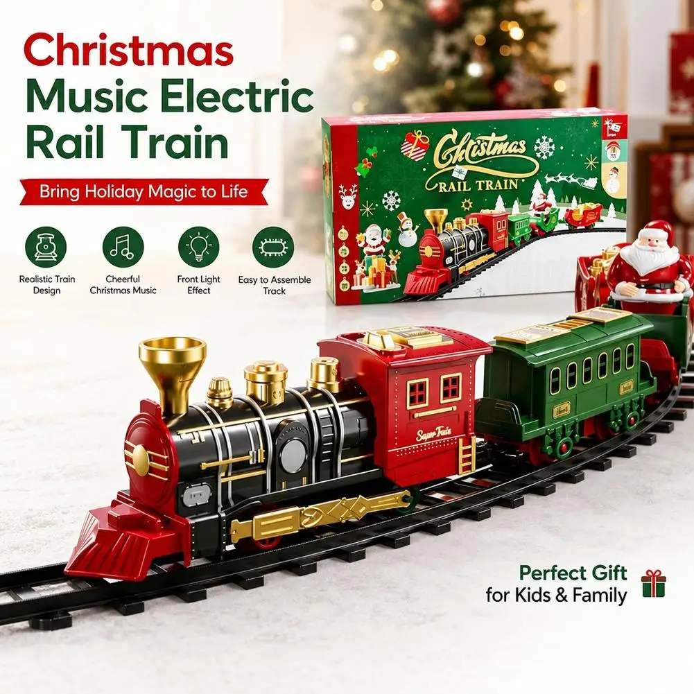 Christmas Music Electric Rail Train Toys Xmas Railway Model Party Decor Locomotive Playset Classic Train Toy Sound Gifts