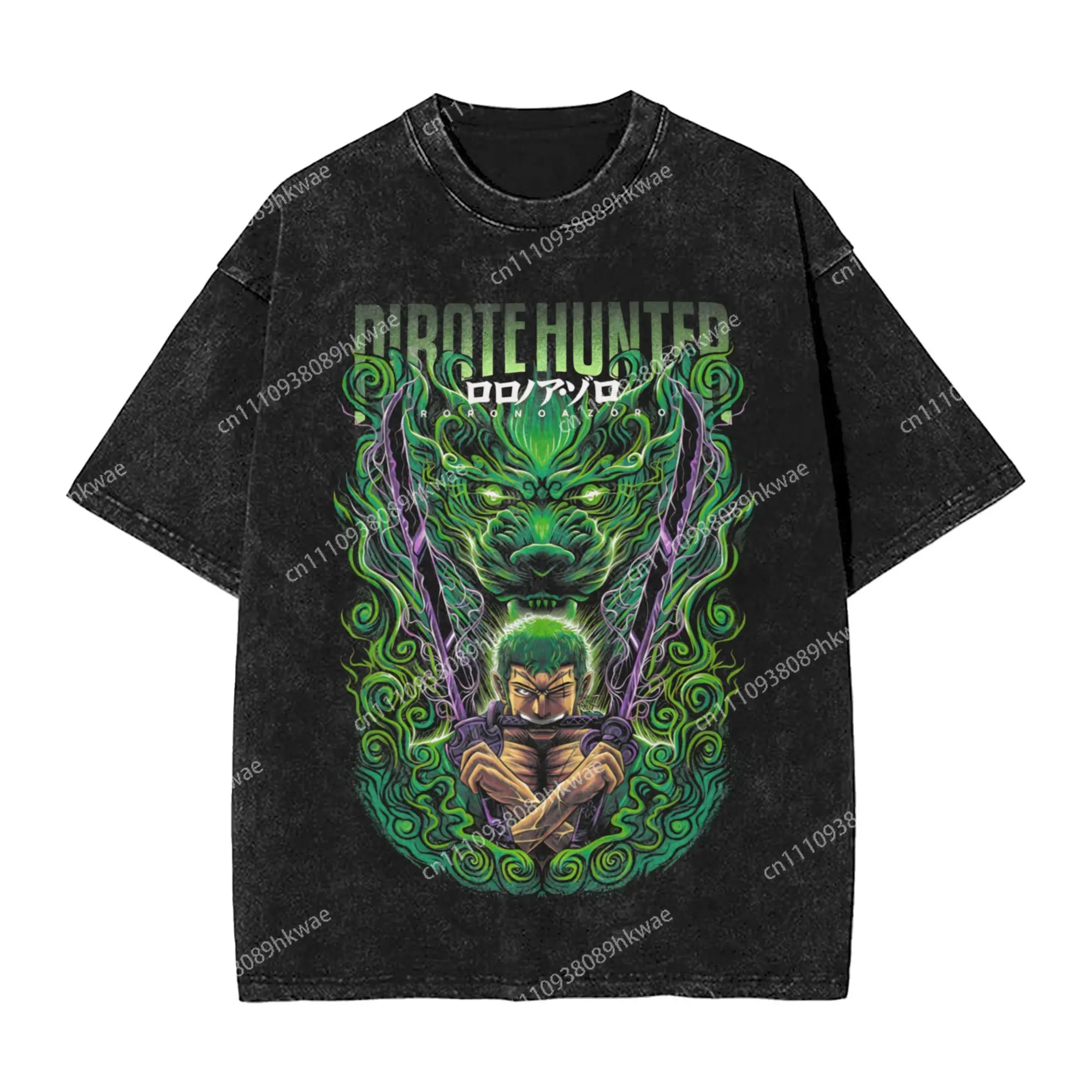 Washed T Shirts One Piece Roronoa Zoro Hip Hop Vintage T-Shirts High Street  Streetwear Printed Tops Tee Shirt for Men Women