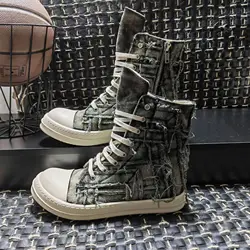 Men Casual Shoes Canvas Make old Tassel Flats Lace Up High Top Ankle Boots For Women Owen Vintage Original Luxury Sneakers