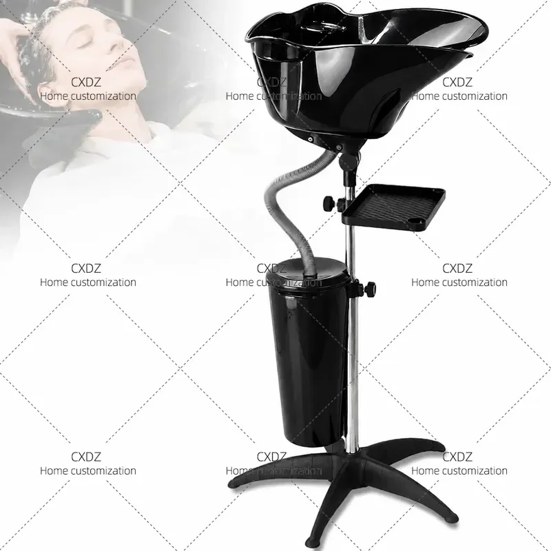Portable Shampoo Basin with Adjustable Height Mobile Sink Integrated Water Pipe and Tray for Haircutting and Hairdressing