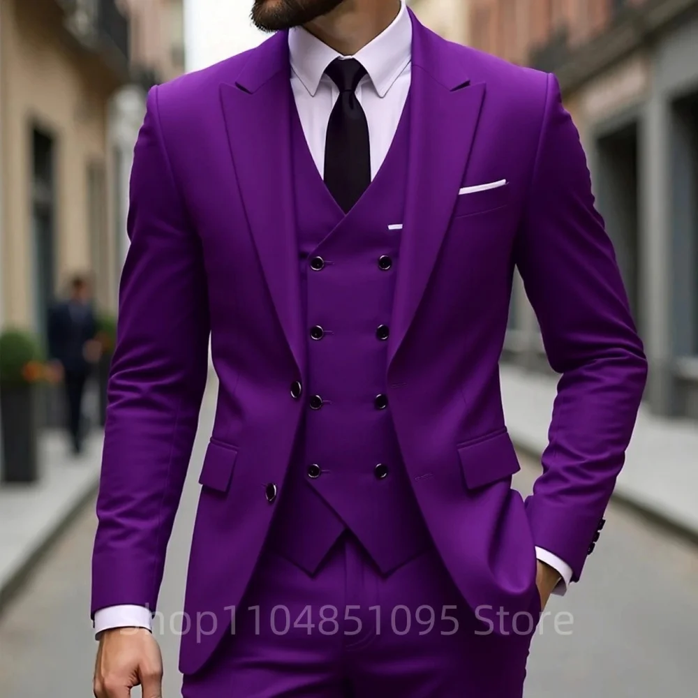 

Men's three-piece elegant green wedding suit, slim fit, pointed collar suit jacket, best man and groom suits, men's formal wear