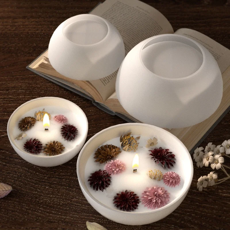 Round Candle Bowl Concrete Silicone Mold DIY Succulent Planting Flowerpot Cement Resin Molds Crafts Jewelry Storage Container view 4