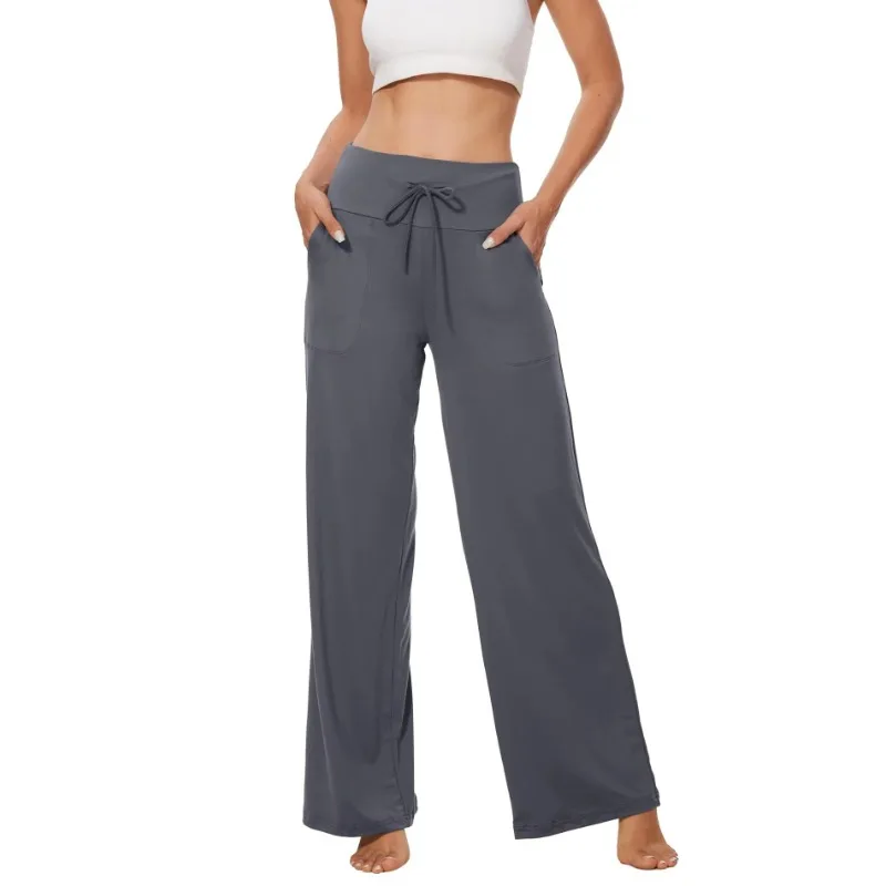 Women's Autumn Winter Loose Drawstring Pocket High Waist Wide Leg Sports Casual Pants