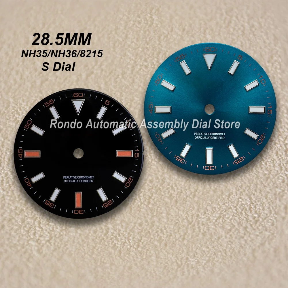 28.5mm Sunburst/Matte S Dial Fit NH35/NH36/8215 Movement Ice Blue Luminous High-Quality Diving Watch Modification Accessories