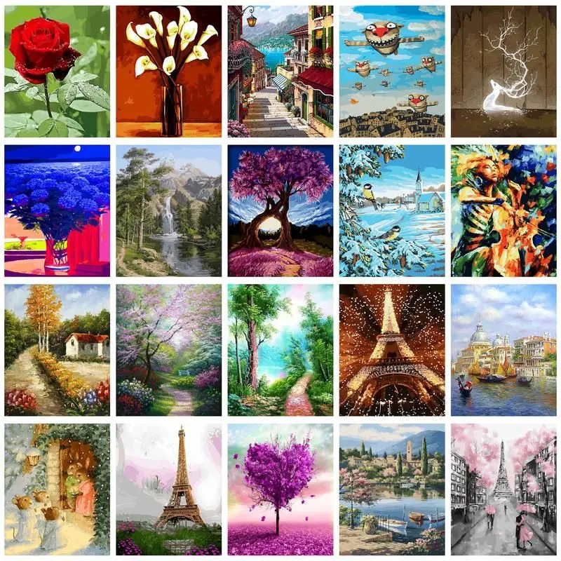 

CHENISTORY Oil Painting By Number Landscape For Adults Picture By Numbers Acrylic Paint On Canvas Home Decoration DIY