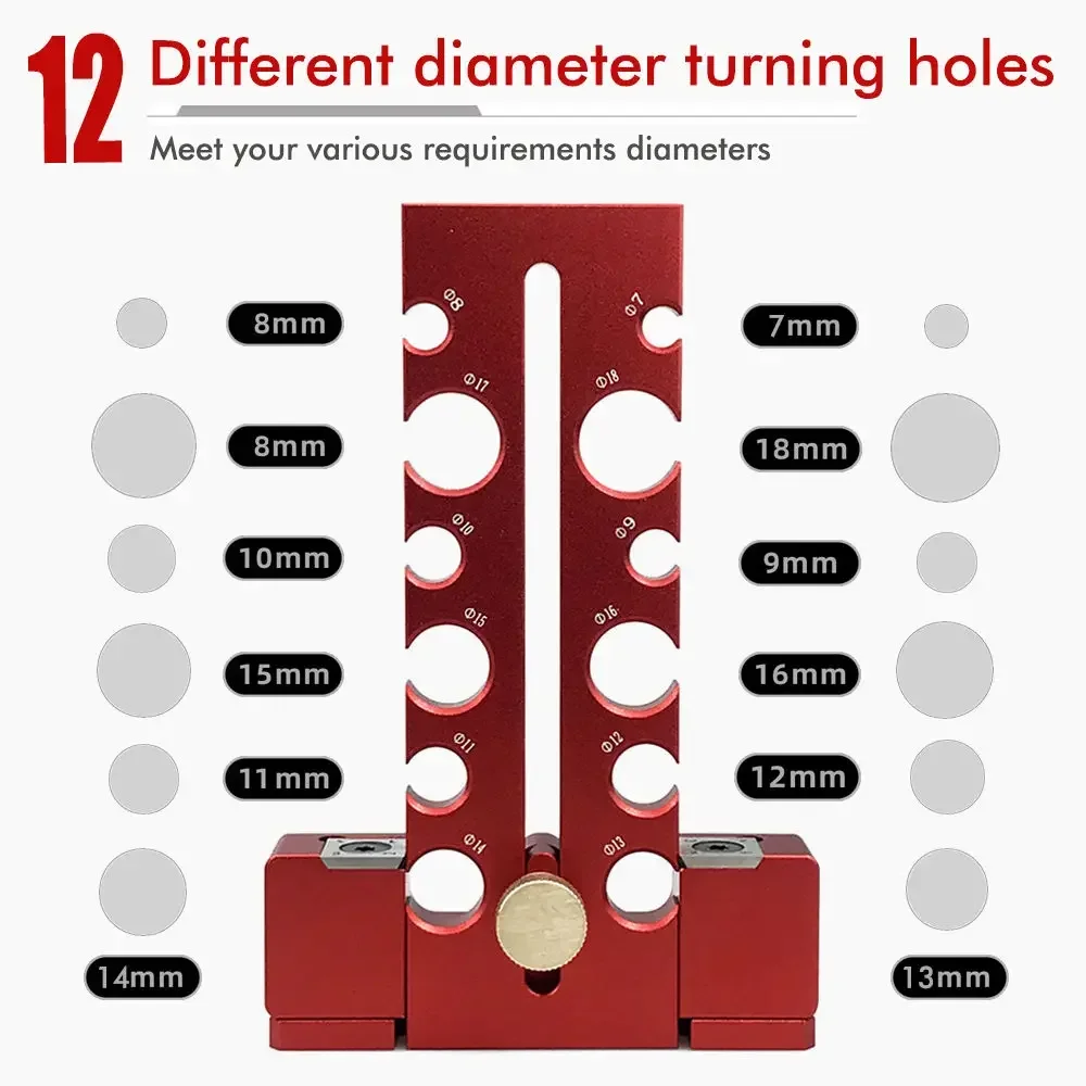 

12-Hole Carpentry Electric Drill Round Rod Dowel Maker 7mm-18mm Adjustable Dowel Maker Jig with Carbide Blades Wood Sticks Maker