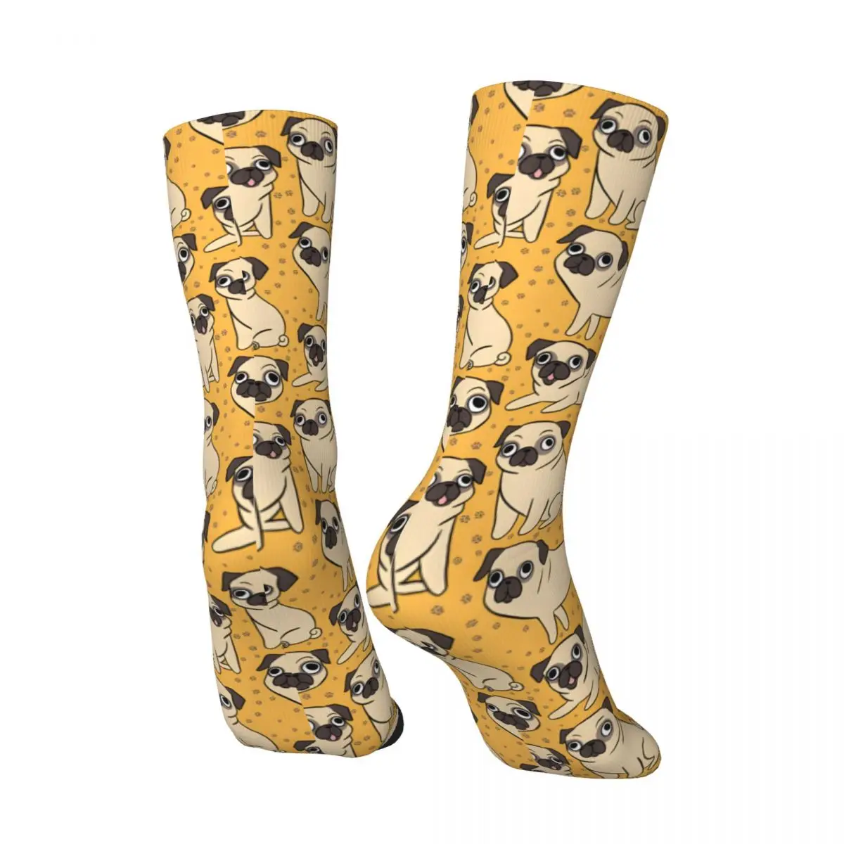 Pug Illustration Pattern Men's Socks Retro Harajuku Street Style Novelty Seamless Crew Sock