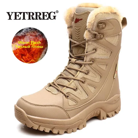 Nouvelles bottes de neige chaudes en peluche à lacets bottes hautes pour hommes bottes d'hiver imperméables pour l'extérieur bottes de travail militaires antidérapantes bottes du désert