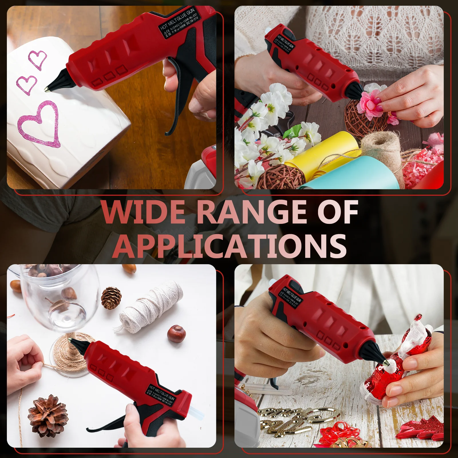 مسدس صمغ يسيح بالحرارة لاسلكي 100 وات 100 ℃ -200 ℃   شاشة LCD رقمية مع 10 قطع 11 ملم عصي غراء لبطارية ميلووكي 18 فولت (بدون بطارية)