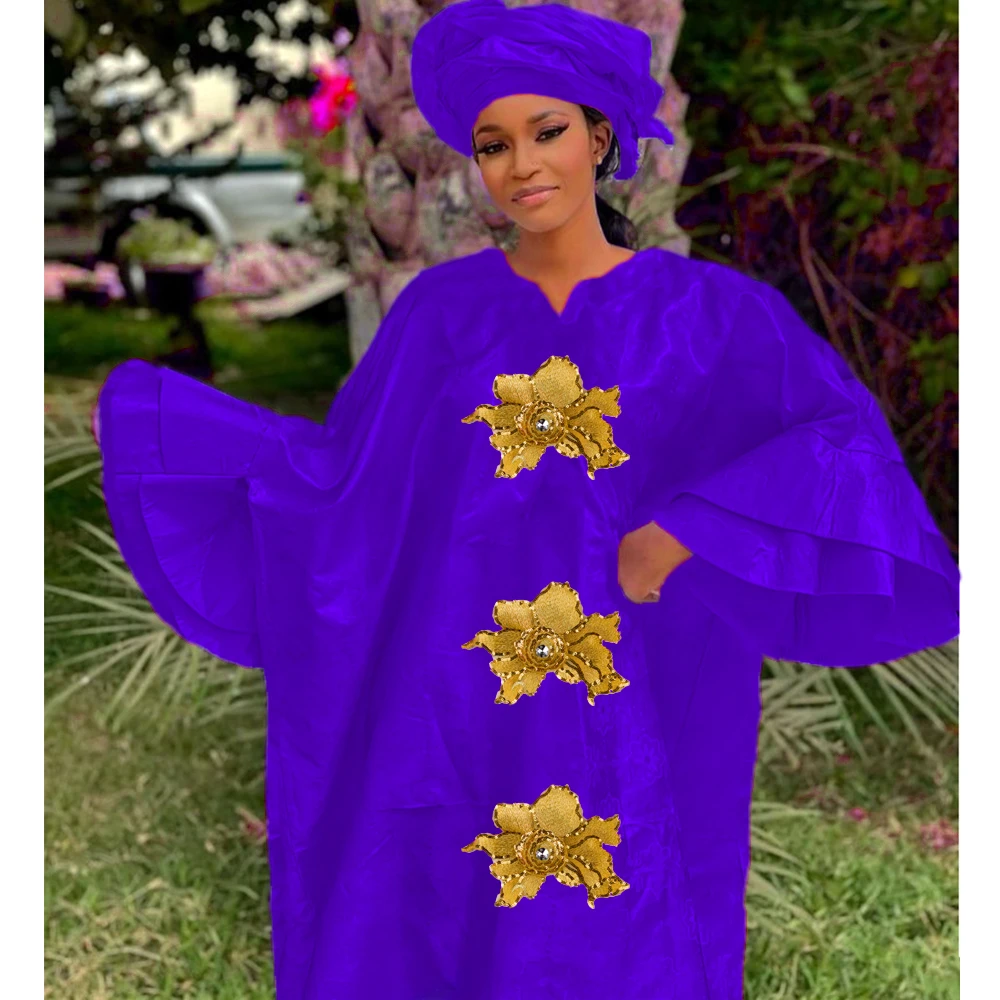 African Femme 2023 Nouveauté Bazin Riche Long Dresses Large Size Top Quality Basin Riche Dashiki Robe Clothing With Headscarf