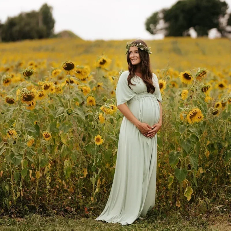 Vestido de fotografía de maternidad con cinturón, vestido de noche de maternidad con lazo múltiple, vestido elegante para Baby Shower, cuello en V Sexy