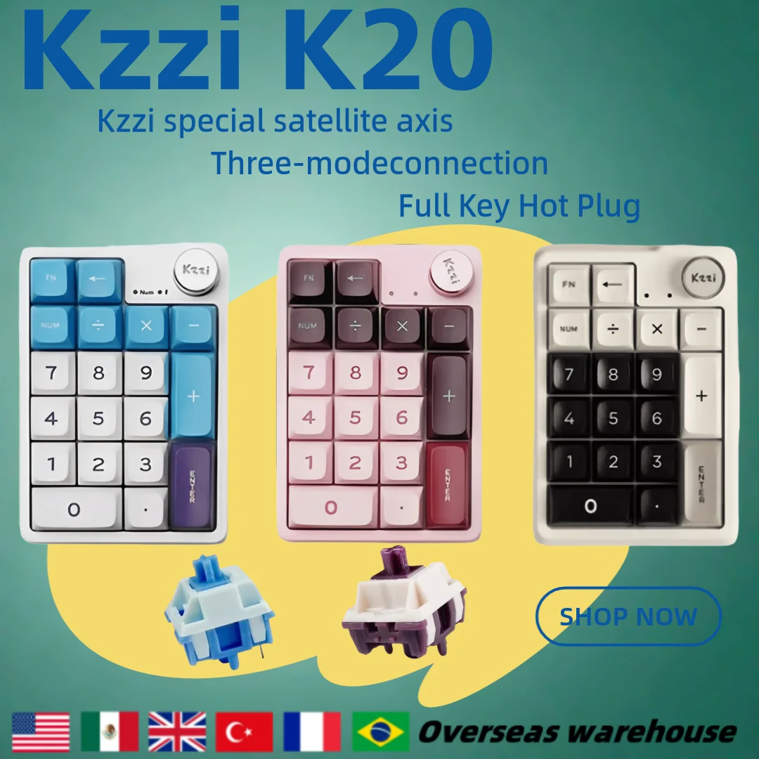 

Kzzi K20 Мини-клавиатура с тремя режимами Bluetooth Беспроводная прокладка Механическая клавиатура Аксессуар для офисного компьютера ПК Игры