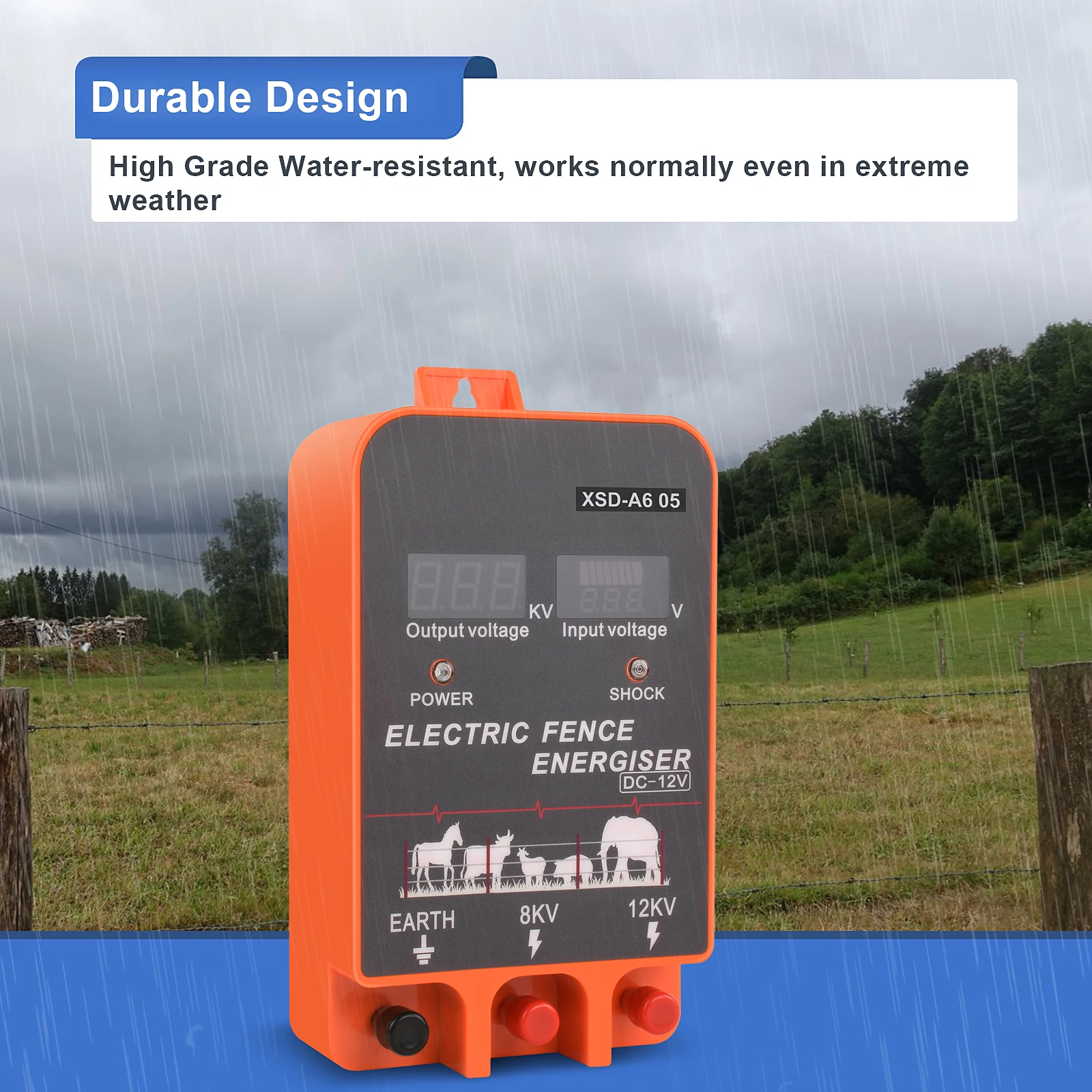 10KM Pulse Controller Electric Shepherd Fence Charger LCD Display Energizer for Farm Cows Cattle Horse Goat Deer Livestock Tool