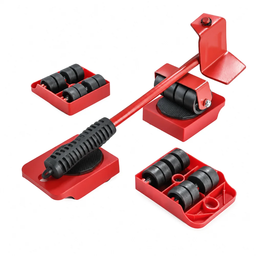 Heavy Duty Furniture Lifter Mover Set with 4 Rollers and Wheel Bar, 360 Degree Rotation Tool-Free Assembly for Sofa Bed Fridge