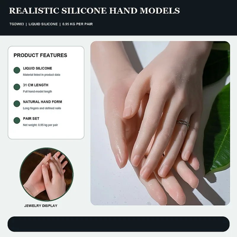 Nail Art Practice Hand Realistic Soft Silicone Hand Model Female Mannequin Manicure Training Photograph Jewelry Display 31cm