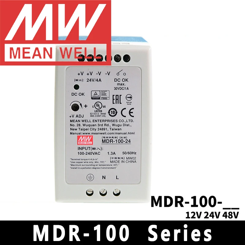 Original Mean Well MDR-100-12/24/48 meanwell 96W AC/DC Single Output Industrial DIN Rail Power Supply