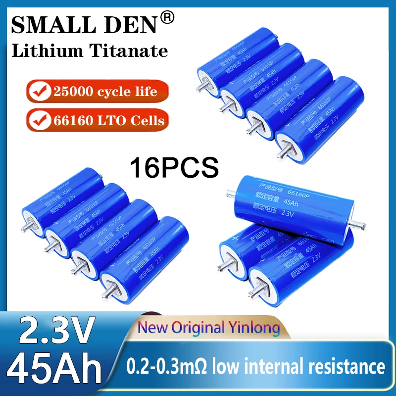 

16PCS Original 2.3V 66160 45Ah Lithium Titanate LTO Battery Yinlong 10C High power DIY 12V 24V E-boat Solar RV Audio Car Starter