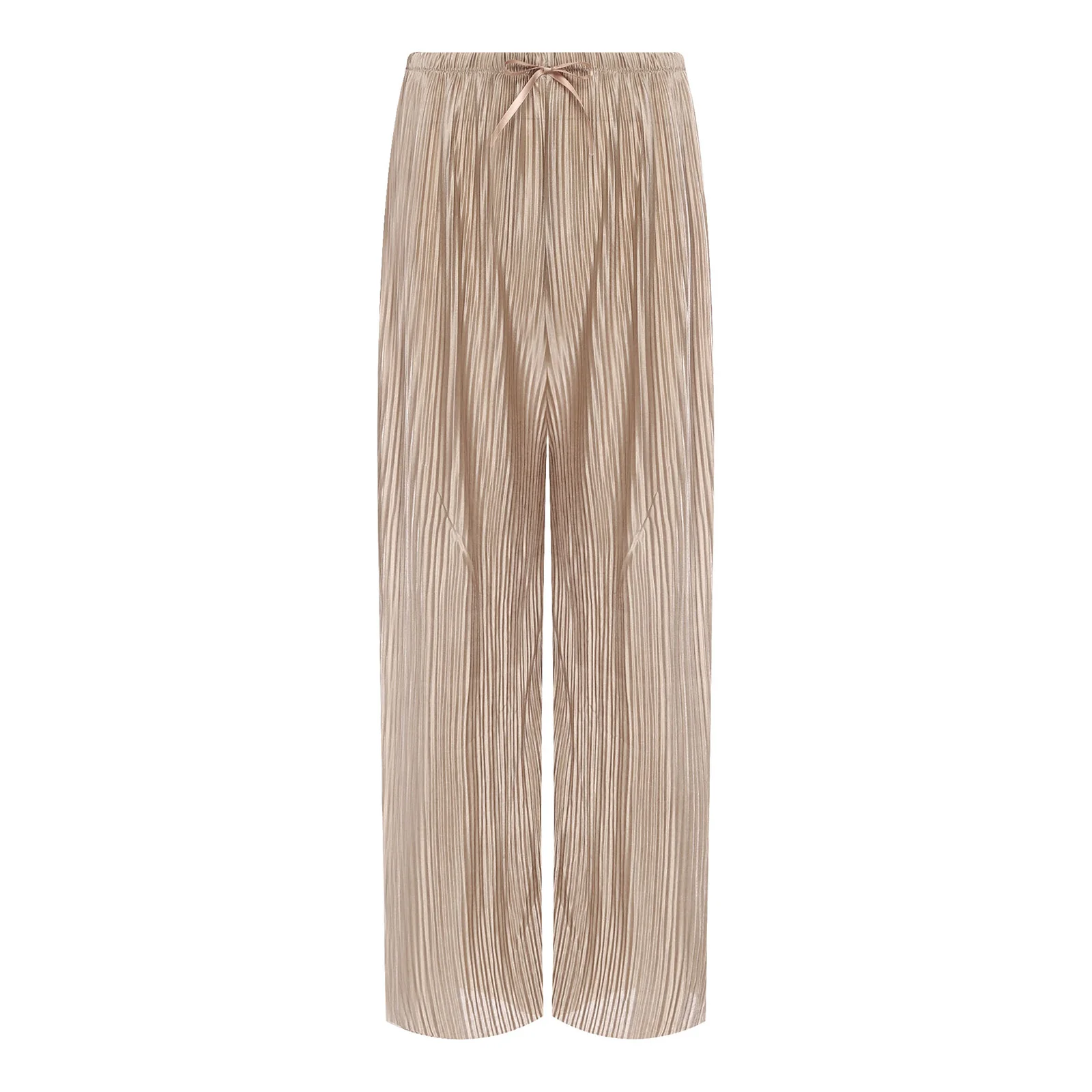 

Women Solid Color High Waist Wide Leg Trendy Beach Pull on Elastic Waist Casual Pleated Pants for Casual Daily Wear Commute