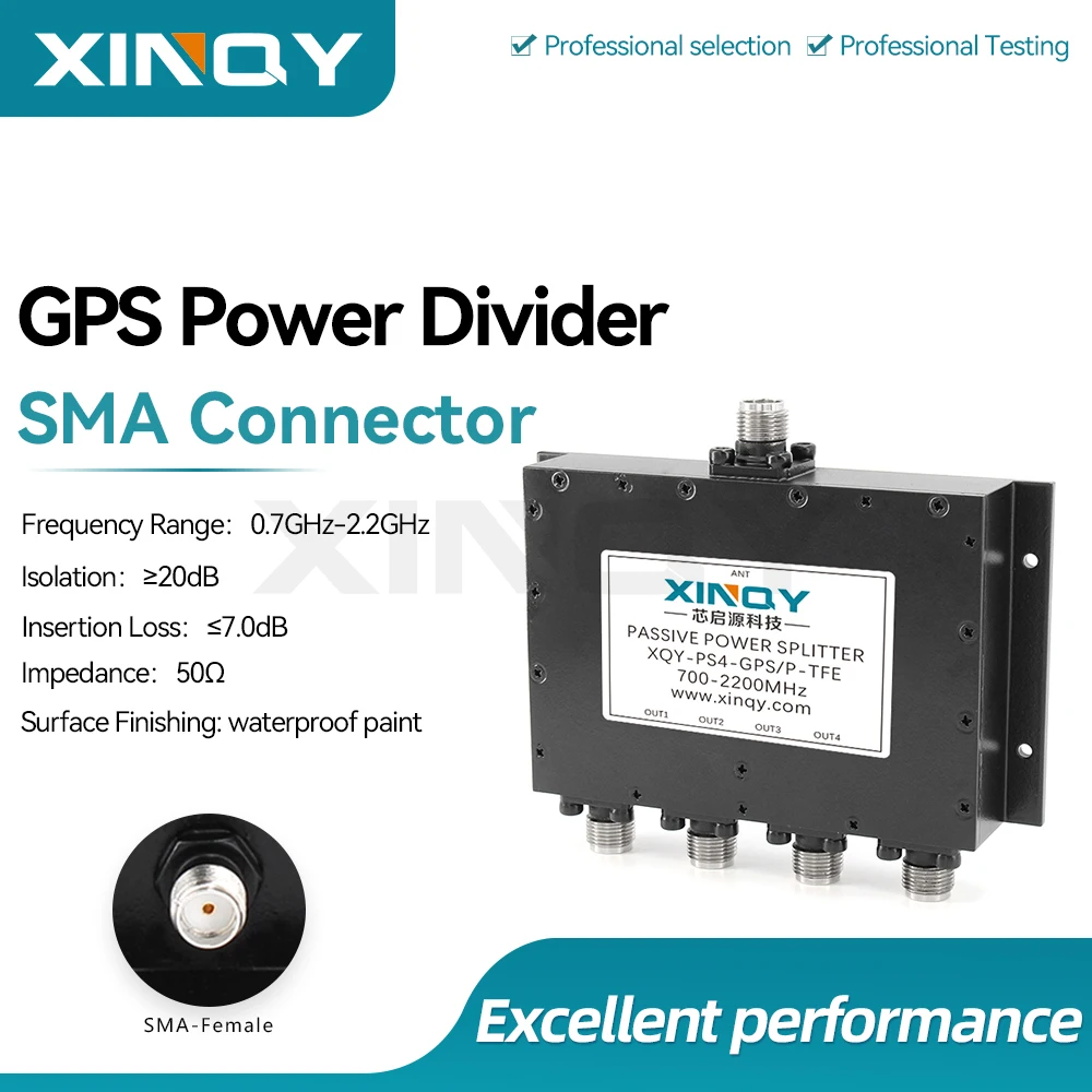XINQY GPS 1-to-4 Passive Power Splitter, TNC Female Combiner, 0.7-2.2GHz L-Band for BeiDou/Satellite