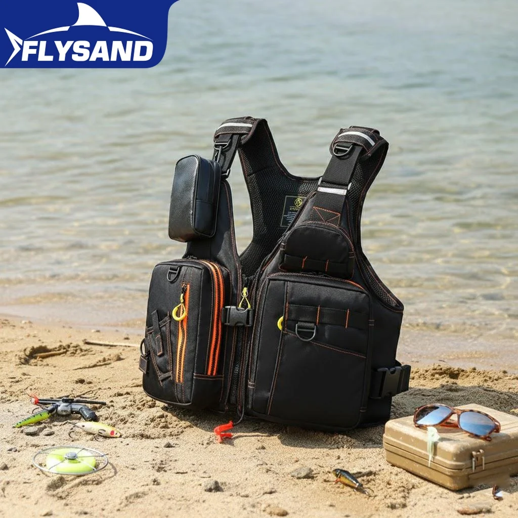 

Многофункциональный спасательный жилет для рыбалки на открытом воздухе с множеством карманов для хранения и регулируемыми ремнями