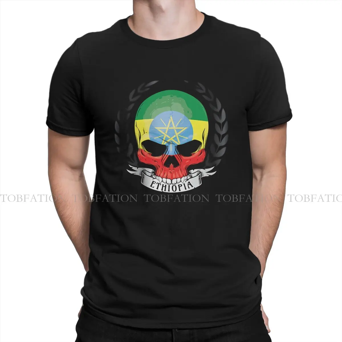 Ethiopia TShirt for Men Skull And Ribbon Humor Casual Sweatshirts T Shirt High Quality New Design