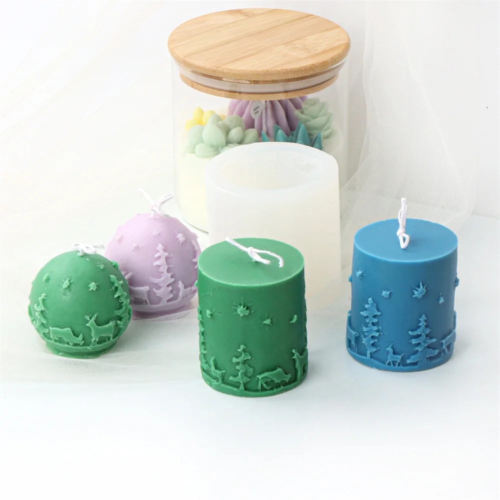 Christmas Scented Candle Supplies Xmas Tree Mold Silicone Gift Ball Resin Soap Tools DIY Scene Cylinder Plaster Ornaments