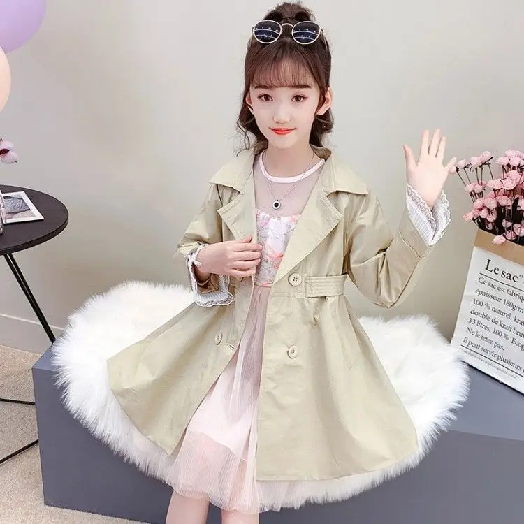 

New England Style Spring Autumn Cotton Girls Toddler Trench Kids Windbreaker Fashion Girl Double Breasted Jacket Outfits S17