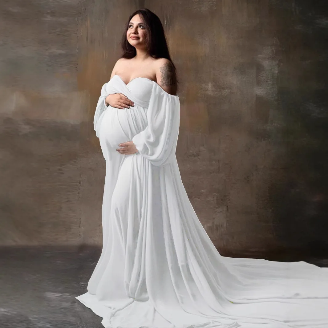 

Европейское и американское женское платье из полированного хлопка с v-образным вырезом и свободными рукавами для беременных, платья для фотосессии с разрезом