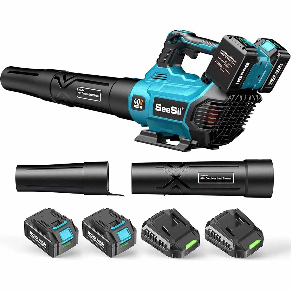 

Seesii 40V Brushless Electric Turbo Blower 680CFM Cordless Leaf Blower 20000RPM Dual battery work for Lawn Care Debris Dust