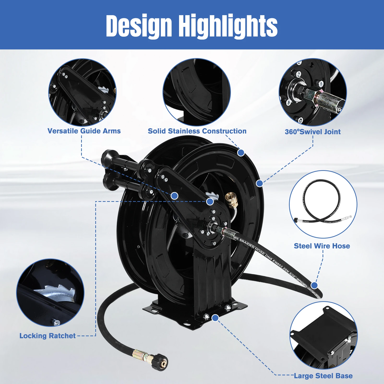 

Катушка для шланга высокого давления с автоматической намоткой, выдвижная, для воздуха/масла/воды, 4000 фунтов на кв. дюйм