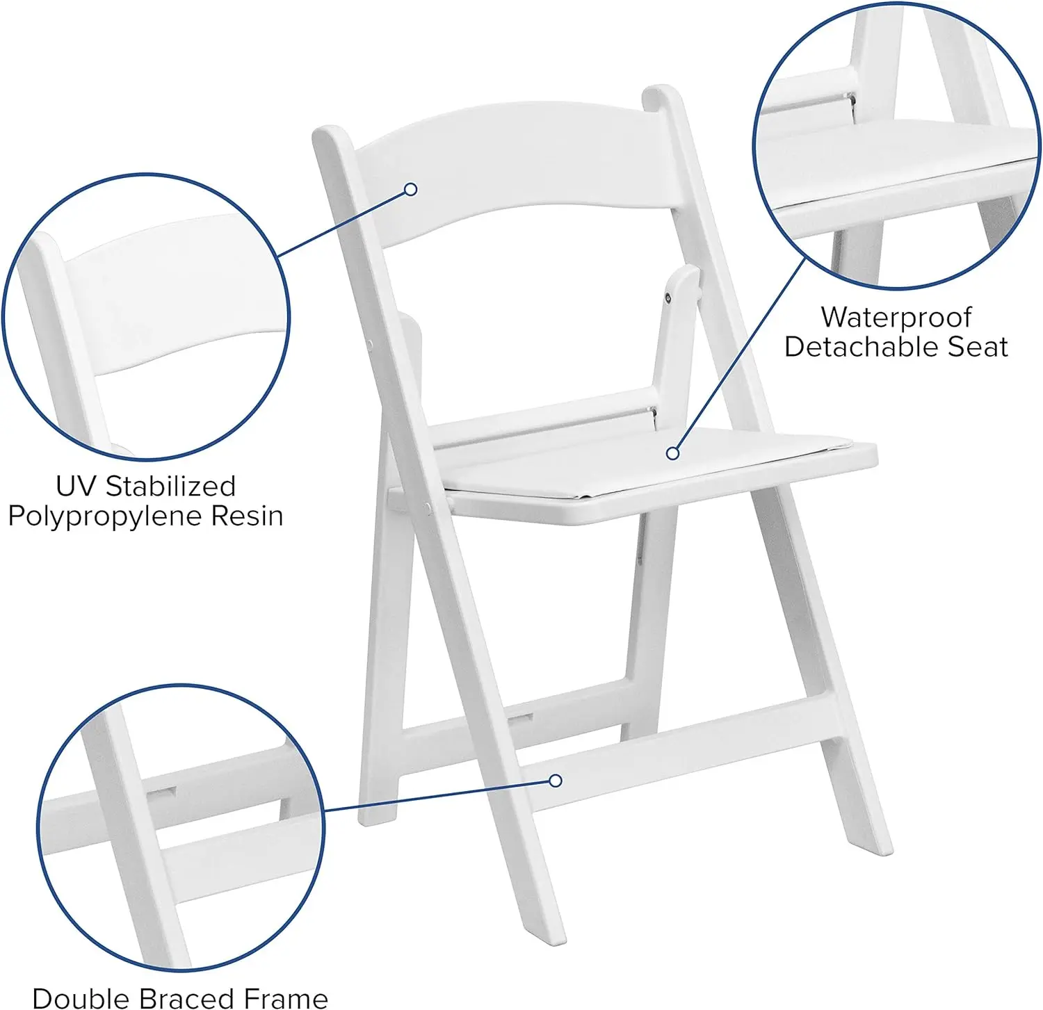 Chaise pliante en résine blanche de la série Hercules Furniture, chaise rigourconfortable, chaise légère, capacité de poids de 800lb, ensemble de 4