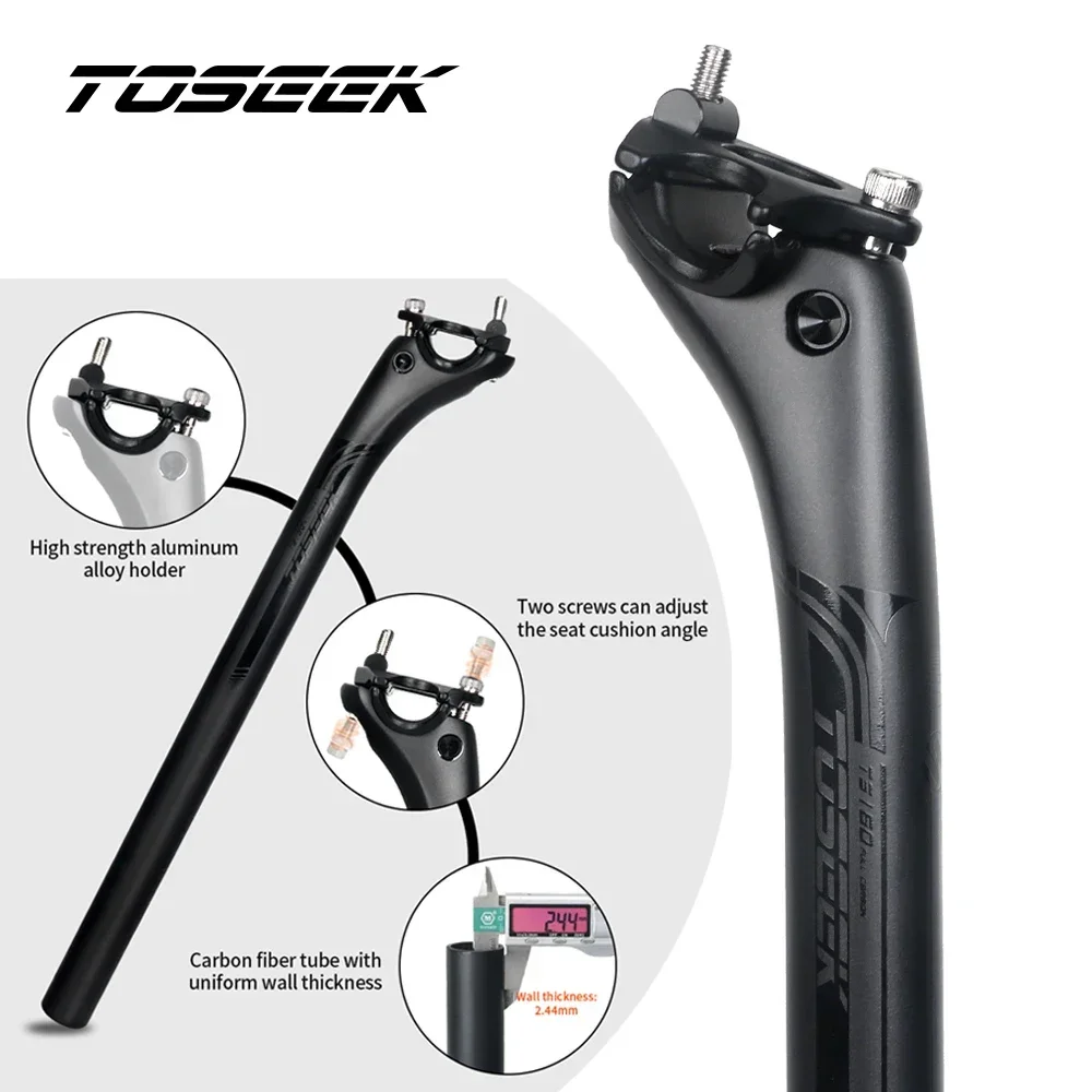 TOSEEK Ultralight Carbon Seatpost 27.2/30.8/31.6mm Matte Black MTB/Road Bike Seat Post Length 350/400mm Seat Tube