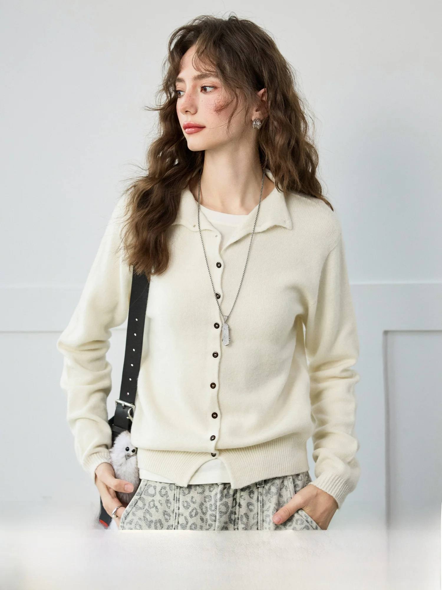 

NAGUAGU Pumpkin Valley Heavyweight Camere Wool Knitted Sweater Loose Fit Stand Collar Relax Sle Women's Faion Coat