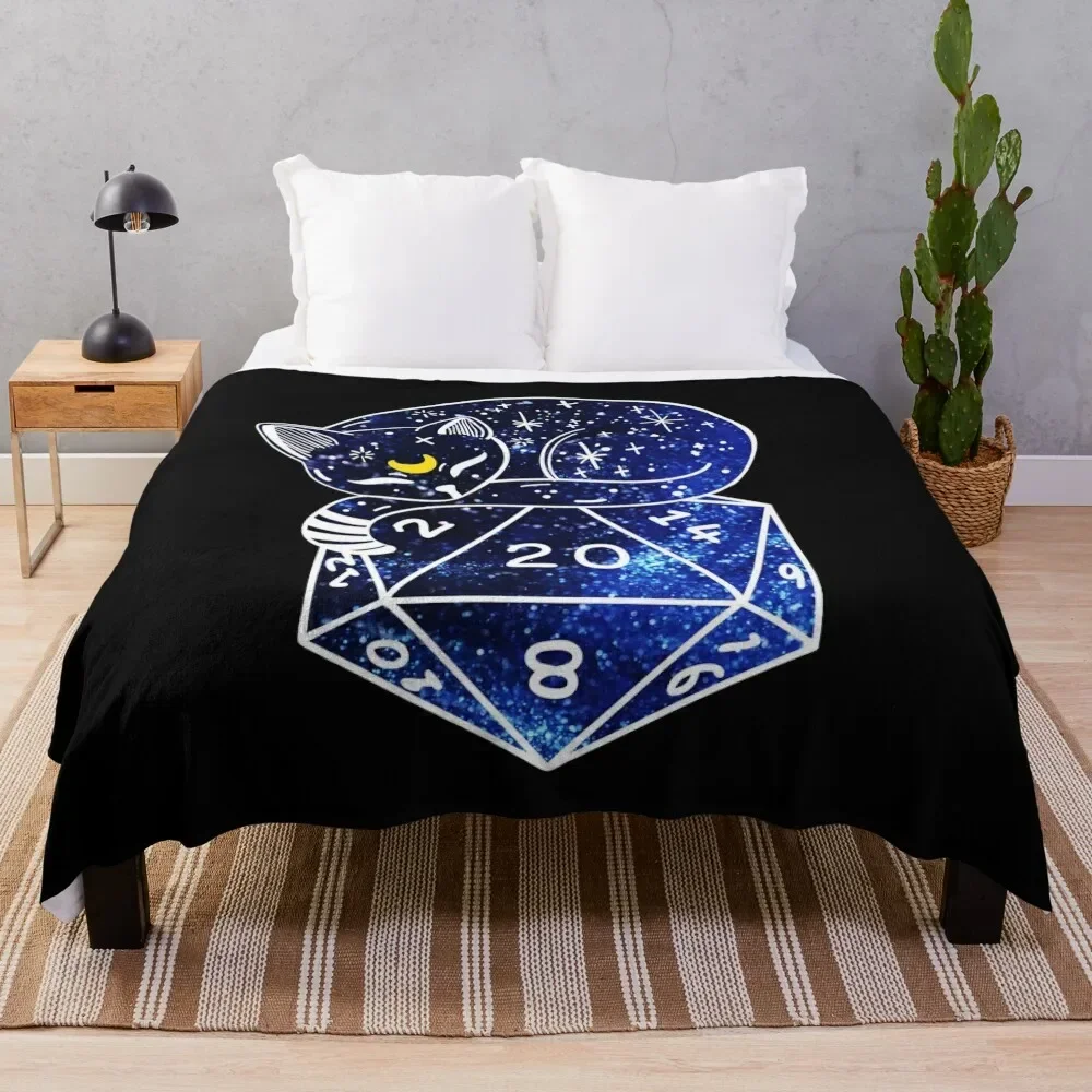 

D20 CAT: Starry dnd dice Throw Blanket Cute Plaid Shaggy Flannel Fabric Blankets