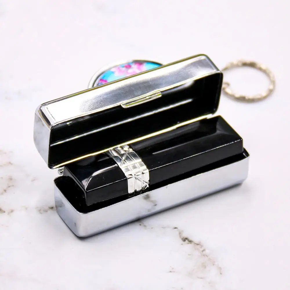 Metal Metallic Lip Stick Box Cosmetic Pill Cases Holder Inside with Mirror Wall Gift Lipstick Woman Jewelry Box Packaging Case