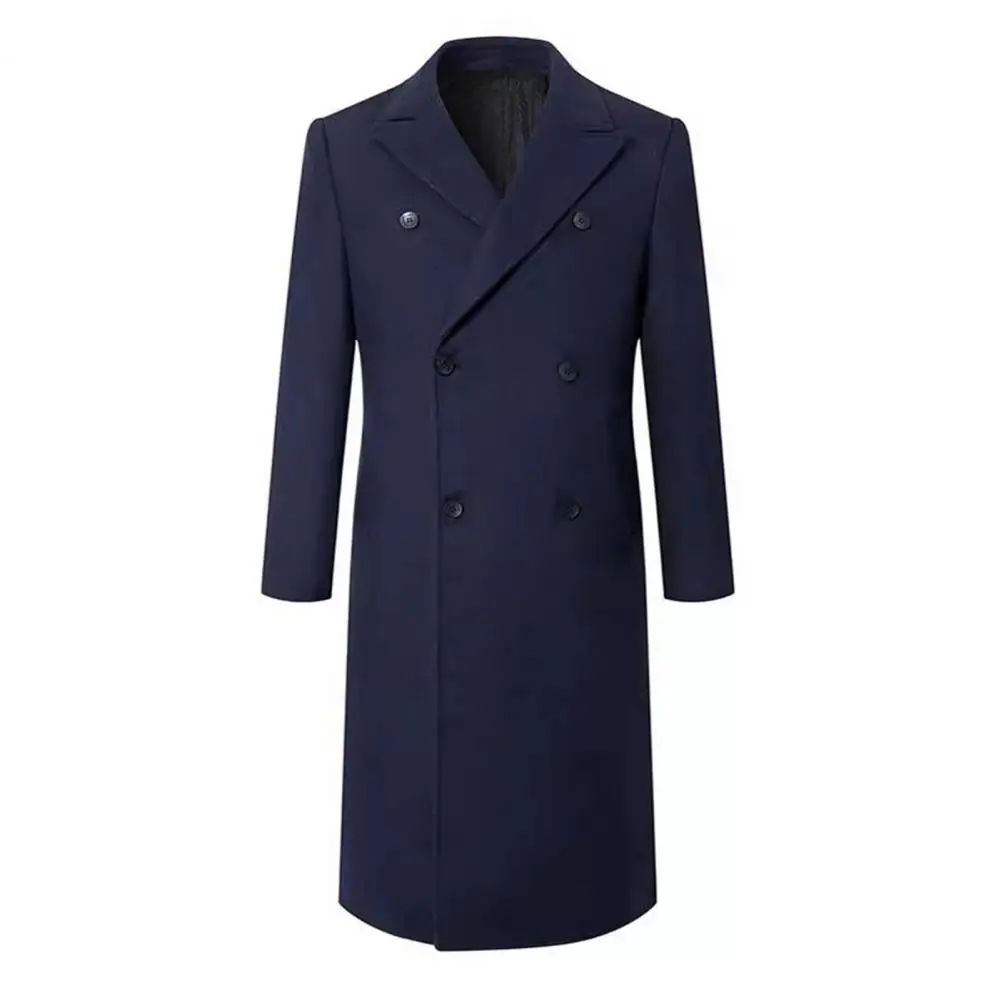 

Men Long Coat Stylish Men's Double-breasted Woolen Coat with Pockets Classic Mid-length Outwear for Cold Weather for Men