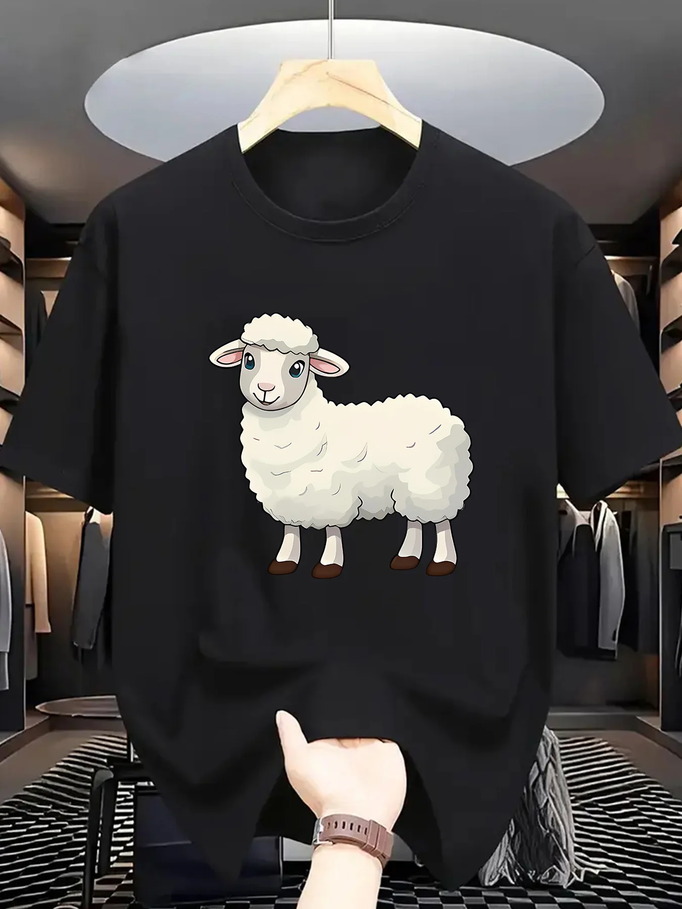 Cartoon Sheep Graphic T Shirt For Men Adorable Fluffy Lamb Crew Neck Tee Farm Animal Print Casual Male Daily Outfit Tops