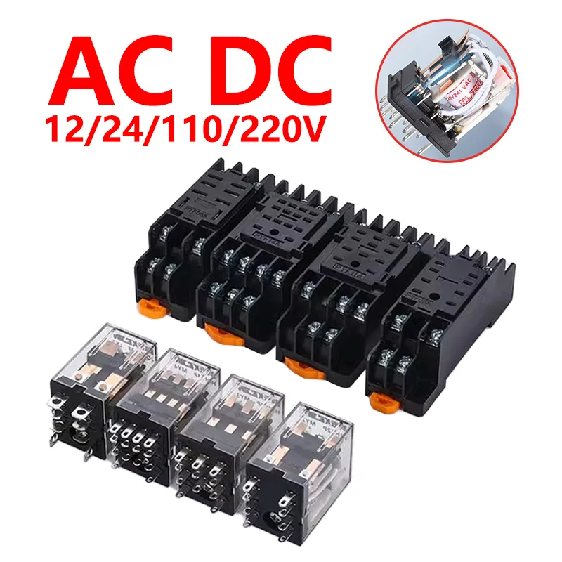 

10PCS Intermediate Relay Miniature Control Small With Base Socket Copper Coil DC 12V 24V AC 110V 220V HH52P/53P/54P HH62P HH63P